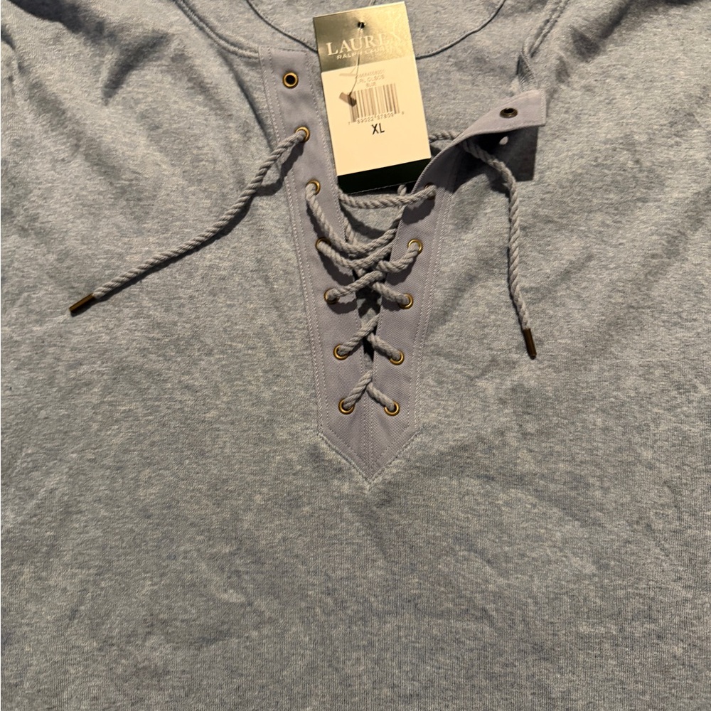 Light Blue Lace-Up Long Sleeve Top